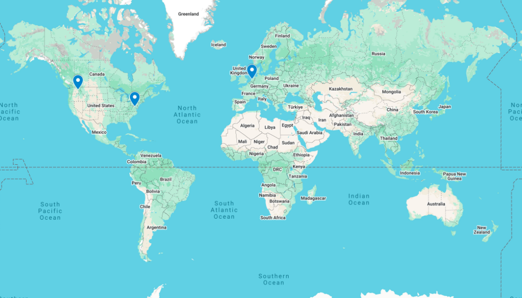 PTRDNS nameserver locations on a world map