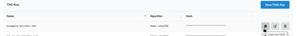 Copying the key hash for the TSIG key